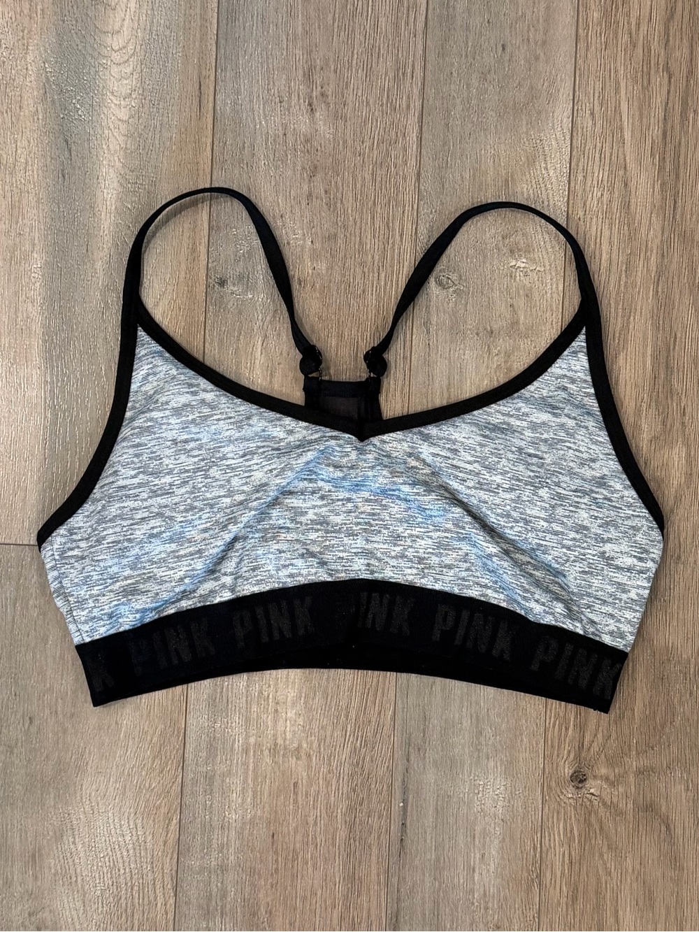PINK Victoria's Secret Heather Gray & Black Racerback Sports Bra